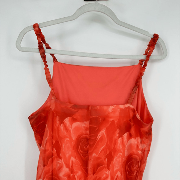 Vintage 90s Y2K Chiffon Dress Size S Floral Orange Knee Length Prom Bodycone - Picture 9 of 12